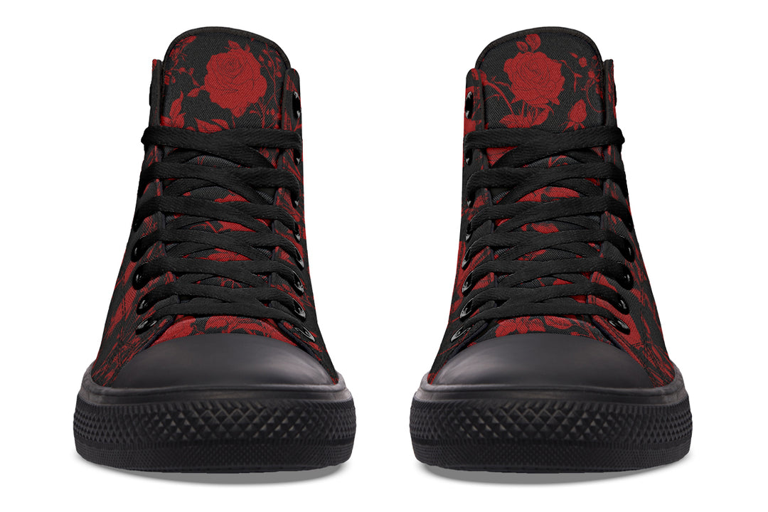 Blood Rose Romance High Tops - Classic Premium Canvas Shoes with Comfortable and Durable Soles