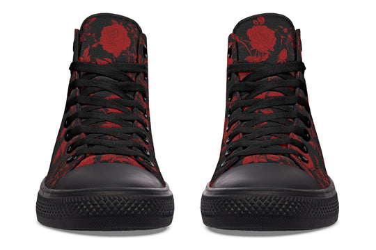 Blood Rose Romance High Tops - Classic Premium Canvas Shoes with Comfortable and Durable Soles