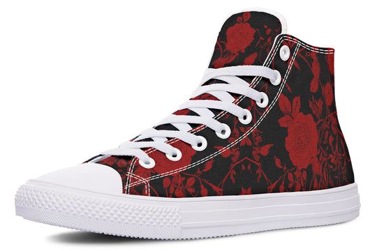 Blood Rose Romance High Tops - Classic Premium Canvas Shoes with Comfortable and Durable Soles