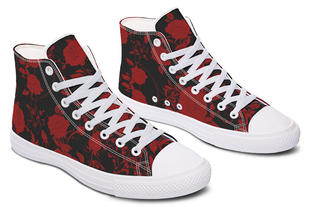 Blood Rose Romance High Tops - Classic Premium Canvas Shoes with Comfortable and Durable Soles