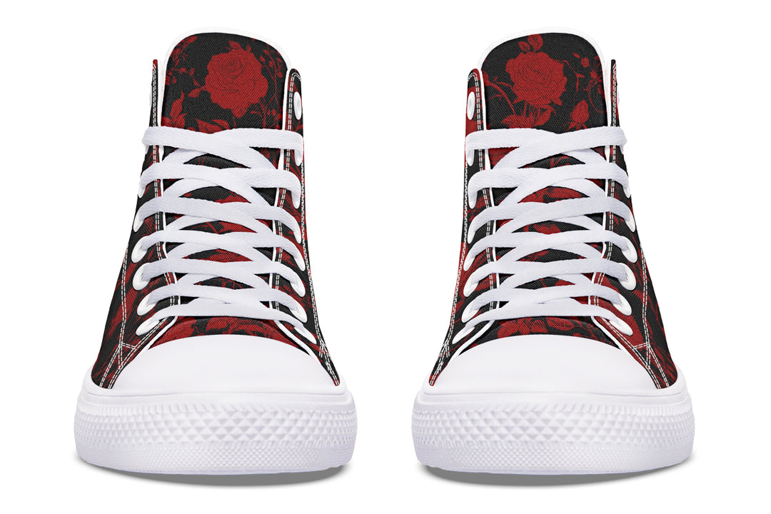 Blood Rose Romance High Tops - Classic Premium Canvas Shoes with Comfortable and Durable Soles