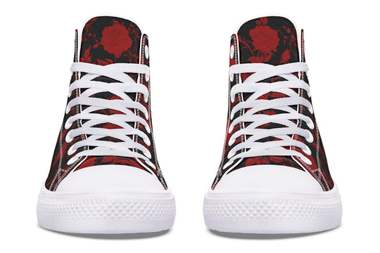 Blood Rose Romance High Tops - Classic Premium Canvas Shoes with Comfortable and Durable Soles