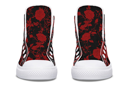 Blood Rose Romance High Tops - Classic Premium Canvas Shoes with Comfortable and Durable Soles