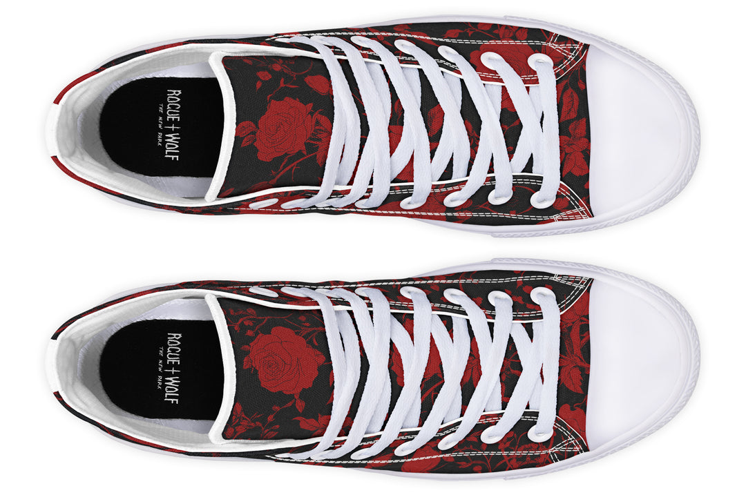 Blood Rose Romance High Tops - Classic Premium Canvas Shoes with Comfortable and Durable Soles