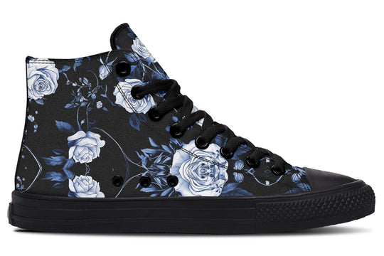 Blue Rose Romance High Tops - Classic Premium Canvas Shoes with Comfortable and Durable Soles