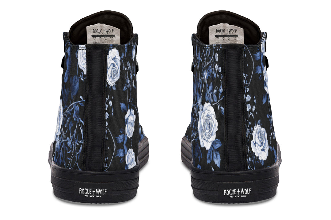 Blue Rose Romance High Tops - Classic Premium Canvas Shoes with Comfortable and Durable Soles