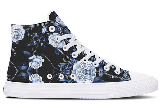 Blue Rose Romance High Tops - Classic Premium Canvas Shoes with Comfortable and Durable Soles