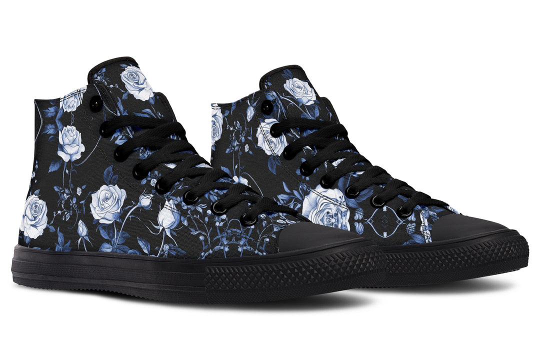 Blue Rose Romance High Tops - Classic Premium Canvas Shoes with Comfortable and Durable Soles