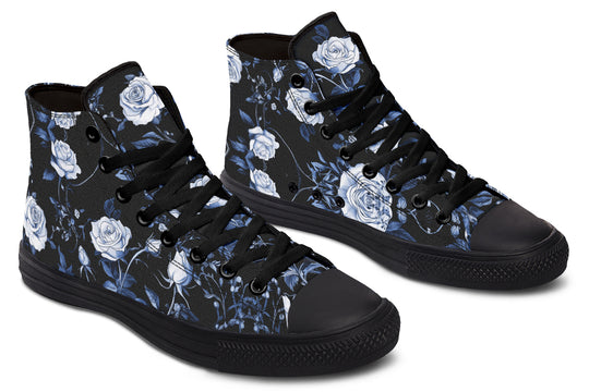 Blue Rose Romance High Tops - Classic Premium Canvas Shoes with Comfortable and Durable Soles