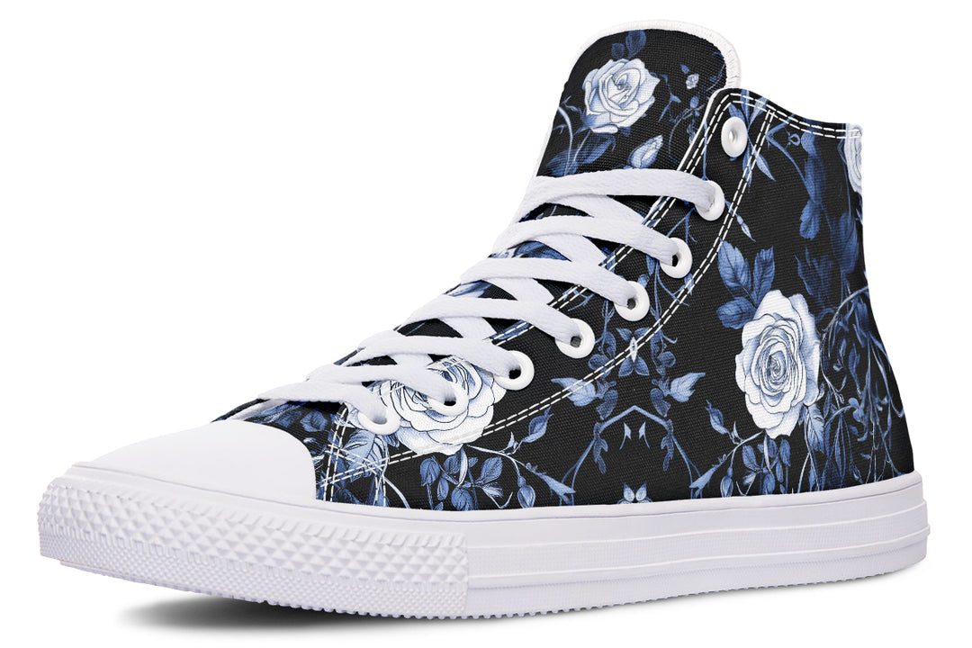 Blue Rose Romance High Tops - Classic Premium Canvas Shoes with Comfortable and Durable Soles