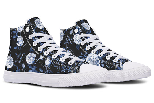 Blue Rose Romance High Tops - Classic Premium Canvas Shoes with Comfortable and Durable Soles