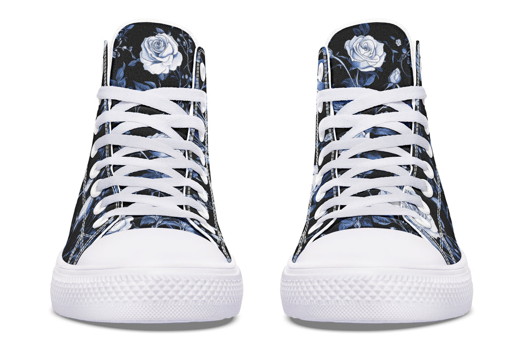 Blue Rose Romance High Tops - Classic Premium Canvas Shoes with Comfortable and Durable Soles