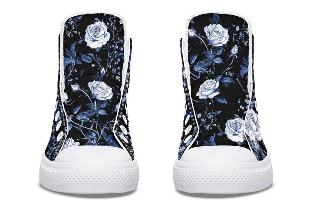 Blue Rose Romance High Tops - Classic Premium Canvas Shoes with Comfortable and Durable Soles