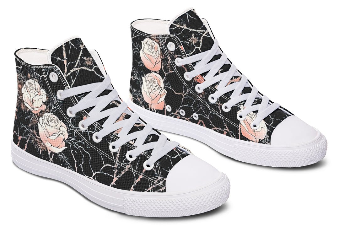 Blush Kintsugi Rose High Tops - Classic Premium Canvas Shoes with Comfortable and Durable Soles