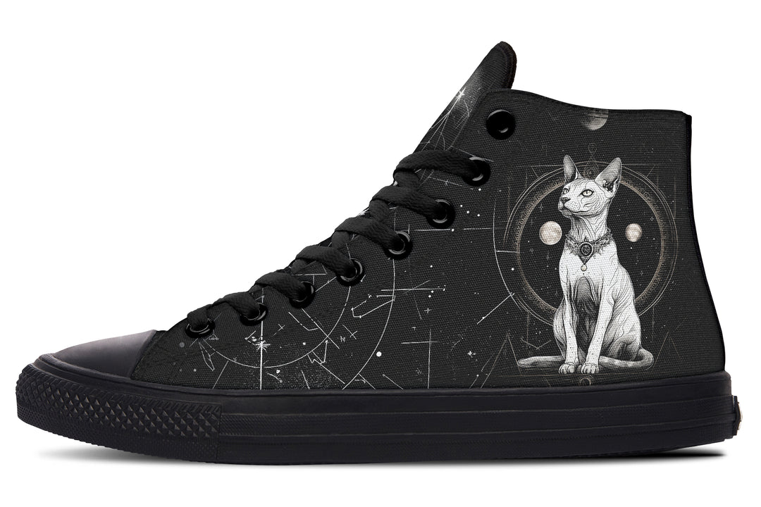 Cosmic Sphynx Cat High Tops - Classic Premium Canvas Shoes with Comfortable and Durable Soles