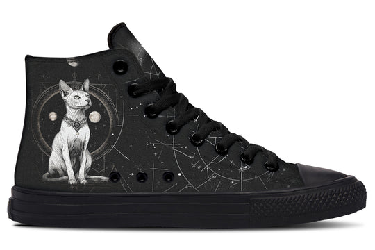 Cosmic Sphynx Cat High Tops - Classic Premium Canvas Shoes with Comfortable and Durable Soles