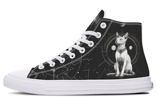 Cosmic Sphynx Cat High Tops - Classic Premium Canvas Shoes with Comfortable and Durable Soles