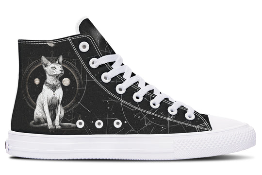 Cosmic Sphynx Cat High Tops - Classic Premium Canvas Shoes with Comfortable and Durable Soles