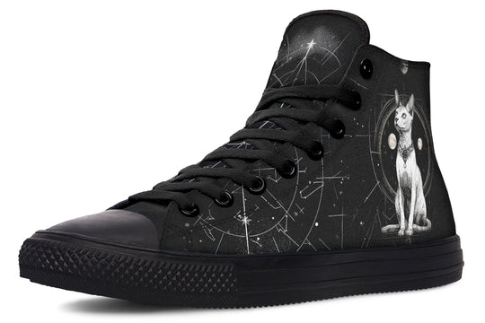 Cosmic Sphynx Cat High Tops - Classic Premium Canvas Shoes with Comfortable and Durable Soles