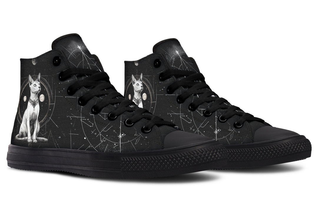 Cosmic Sphynx Cat High Tops - Classic Premium Canvas Shoes with Comfortable and Durable Soles