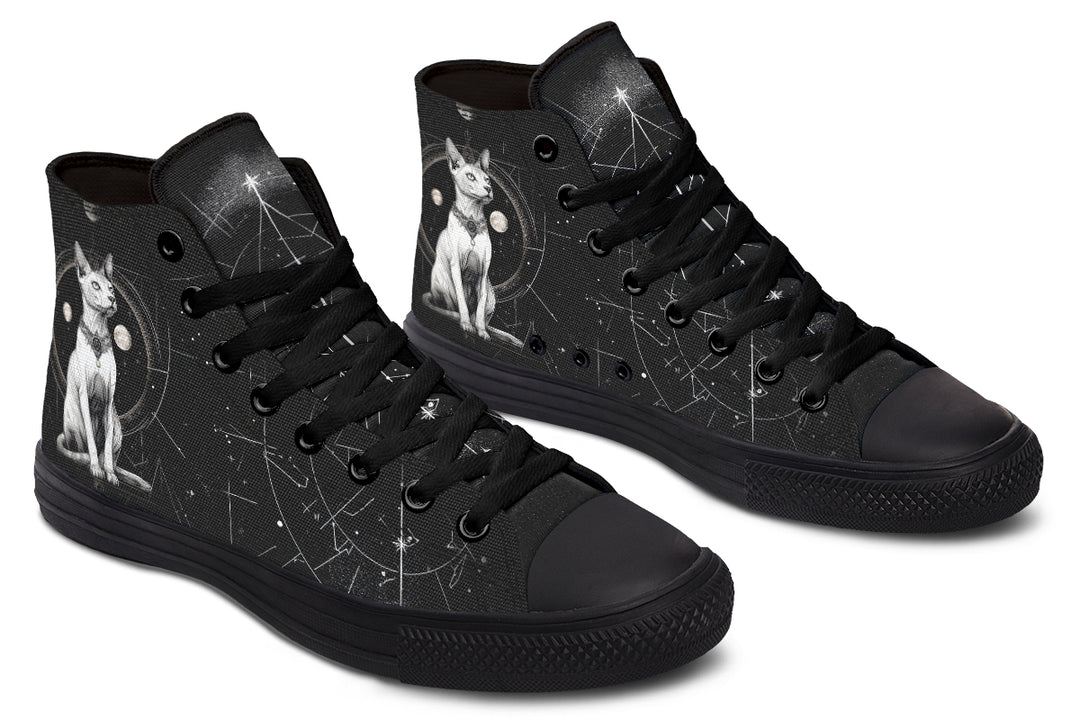 Cosmic Sphynx Cat High Tops - Classic Premium Canvas Shoes with Comfortable and Durable Soles