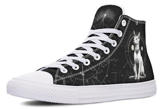 Cosmic Sphynx Cat High Tops - Classic Premium Canvas Shoes with Comfortable and Durable Soles