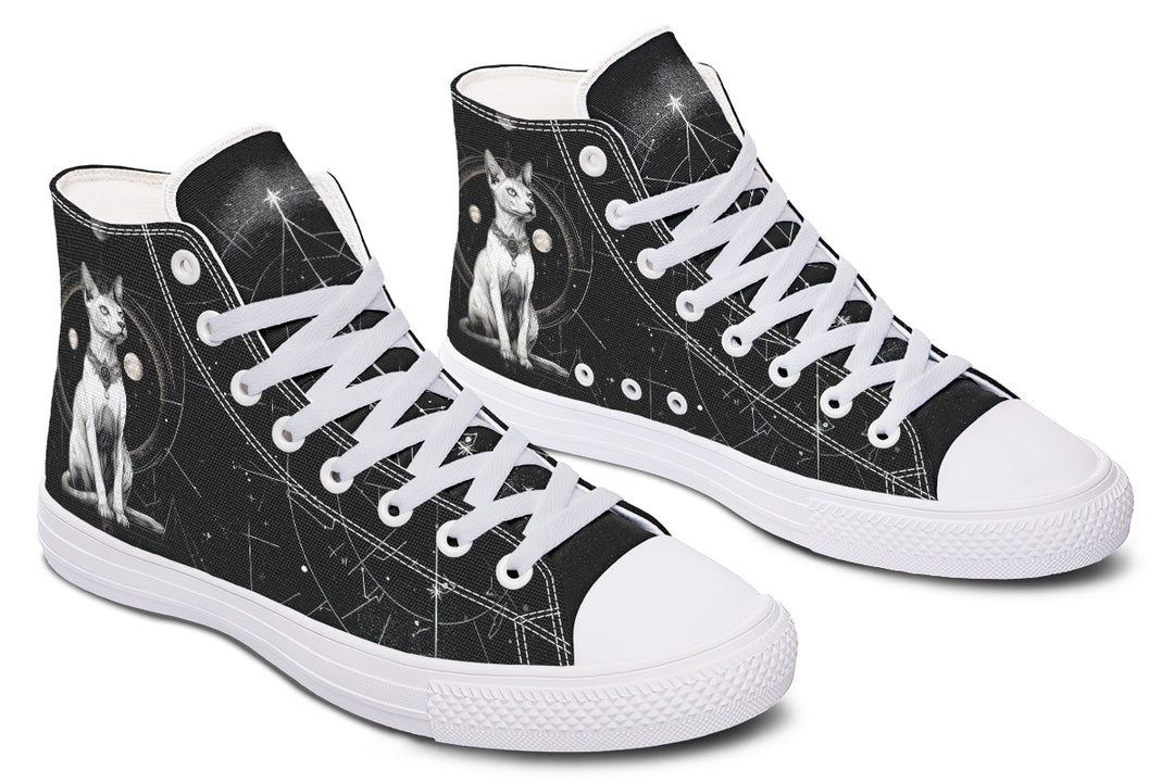 Cosmic Sphynx Cat High Tops - Classic Premium Canvas Shoes with Comfortable and Durable Soles