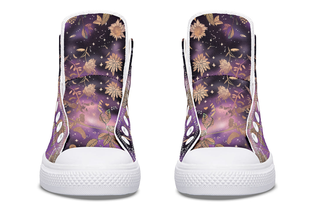 Galactic Bloom High Tops - Classic Premium Canvas Shoes with Comfortable and Durable Soles