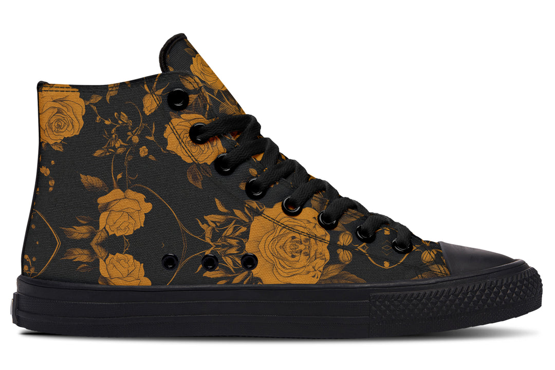 Golden Rose Romance High Tops - Classic Premium Canvas Shoes with Comfortable and Durable Soles