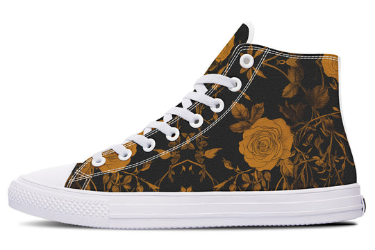 Golden Rose Romance High Tops - Classic Premium Canvas Shoes with Comfortable and Durable Soles