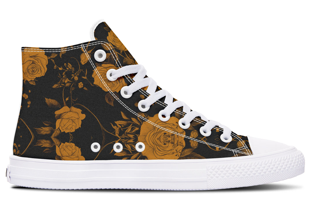 Golden Rose Romance High Tops - Classic Premium Canvas Shoes with Comfortable and Durable Soles