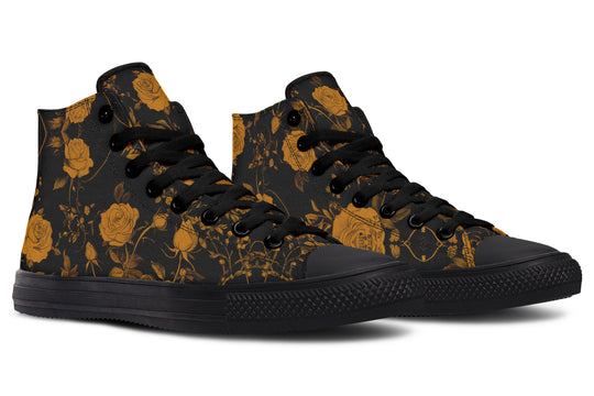 Golden Rose Romance High Tops - Classic Premium Canvas Shoes with Comfortable and Durable Soles