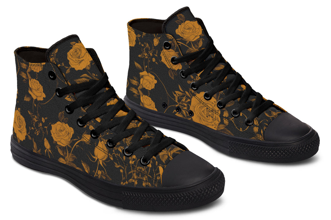 Golden Rose Romance High Tops - Classic Premium Canvas Shoes with Comfortable and Durable Soles