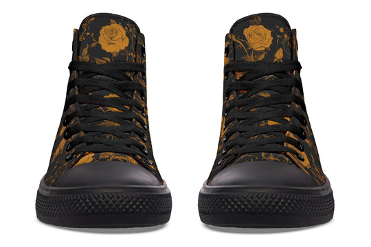 Golden Rose Romance High Tops - Classic Premium Canvas Shoes with Comfortable and Durable Soles