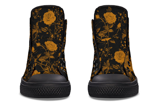 Golden Rose Romance High Tops - Classic Premium Canvas Shoes with Comfortable and Durable Soles