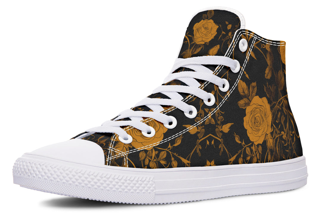 Golden Rose Romance High Tops - Classic Premium Canvas Shoes with Comfortable and Durable Soles