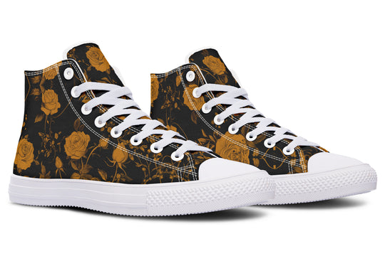 Golden Rose Romance High Tops - Classic Premium Canvas Shoes with Comfortable and Durable Soles