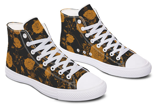 Golden Rose Romance High Tops - Classic Premium Canvas Shoes with Comfortable and Durable Soles