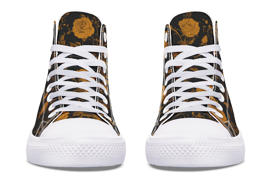 Golden Rose Romance High Tops - Classic Premium Canvas Shoes with Comfortable and Durable Soles