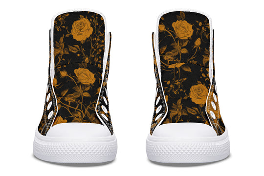 Golden Rose Romance High Tops - Classic Premium Canvas Shoes with Comfortable and Durable Soles