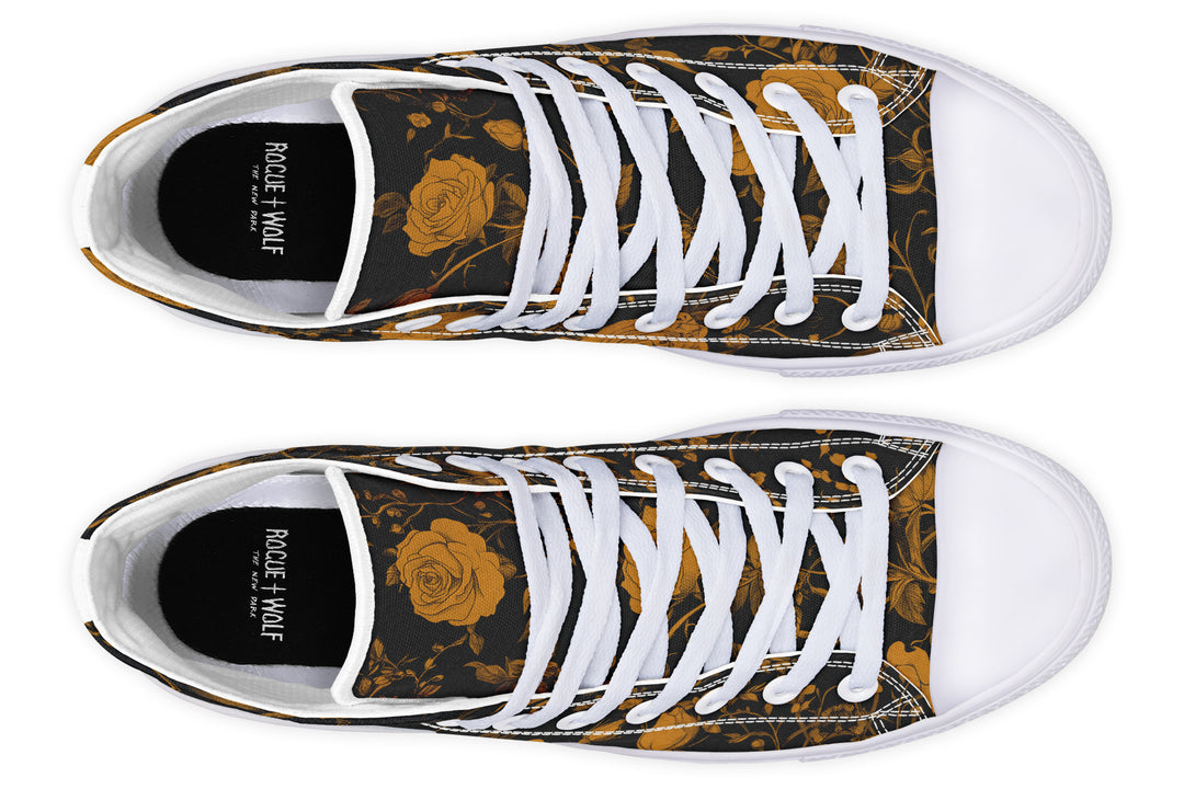 Golden Rose Romance High Tops - Classic Premium Canvas Shoes with Comfortable and Durable Soles