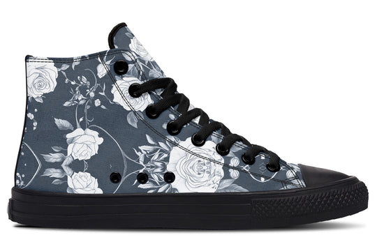 Grey Rose Romance High Tops - Classic Premium Canvas Shoes with Comfortable and Durable Soles