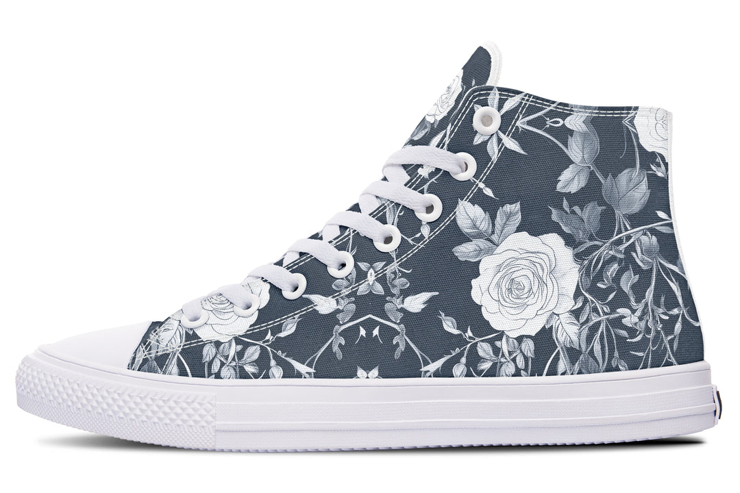 Grey Rose Romance High Tops - Classic Premium Canvas Shoes with Comfortable and Durable Soles