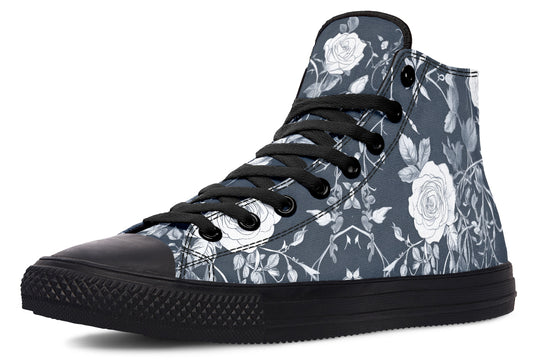 Grey Rose Romance High Tops - Classic Premium Canvas Shoes with Comfortable and Durable Soles