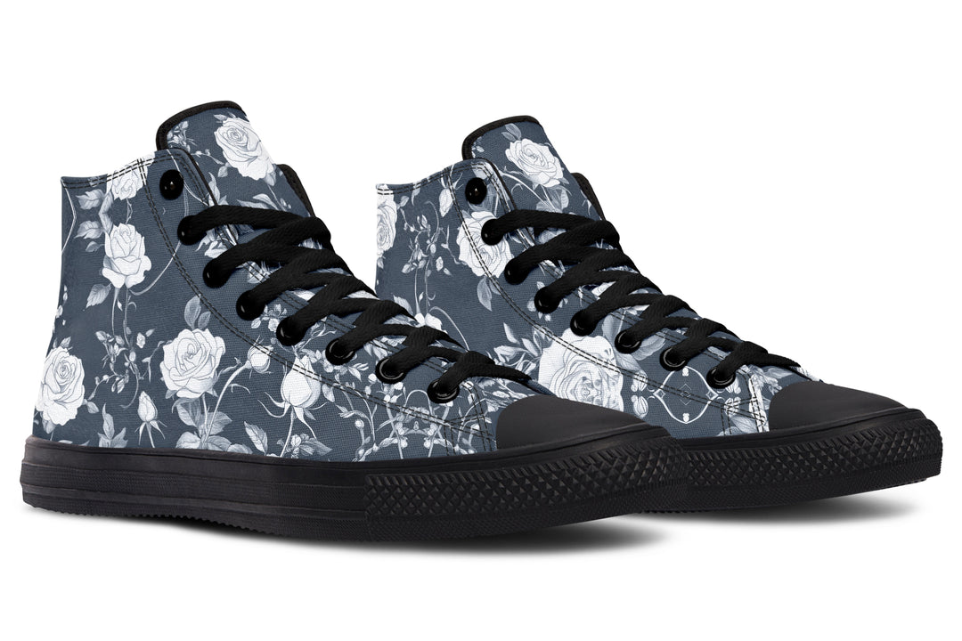 Grey Rose Romance High Tops - Classic Premium Canvas Shoes with Comfortable and Durable Soles