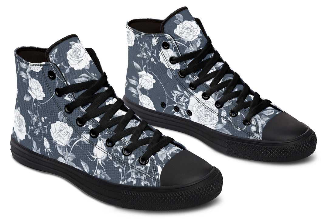 Grey Rose Romance High Tops - Classic Premium Canvas Shoes with Comfortable and Durable Soles