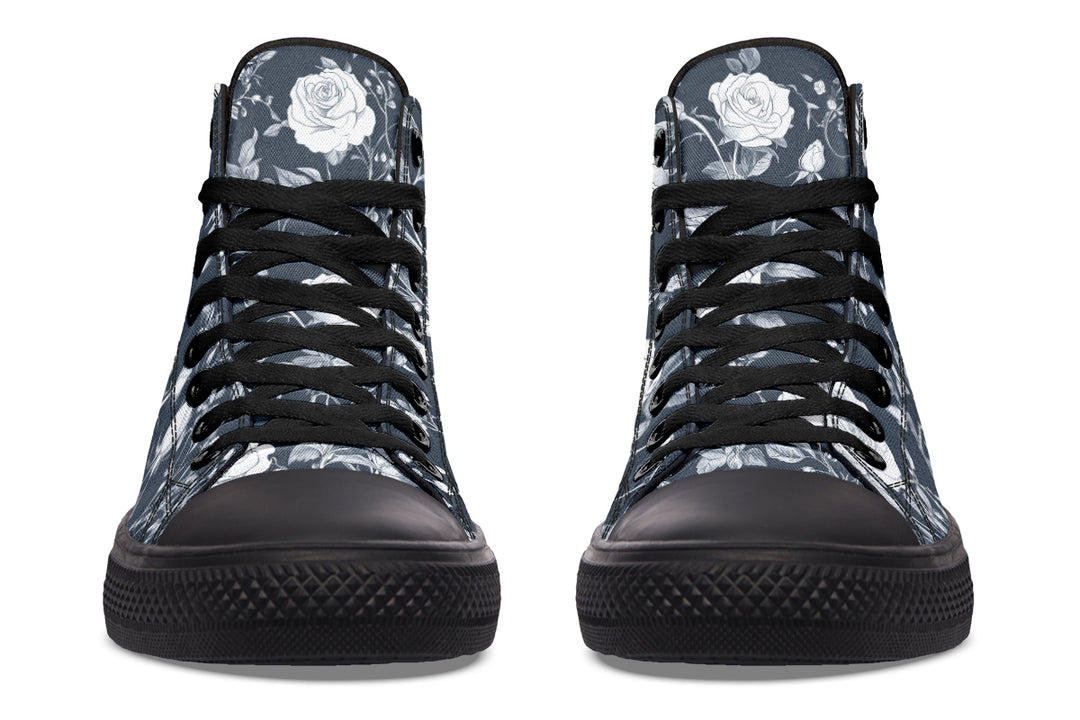 Grey Rose Romance High Tops - Classic Premium Canvas Shoes with Comfortable and Durable Soles