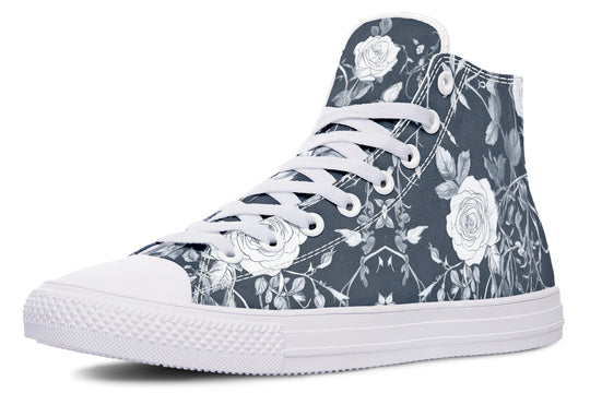 Grey Rose Romance High Tops - Classic Premium Canvas Shoes with Comfortable and Durable Soles