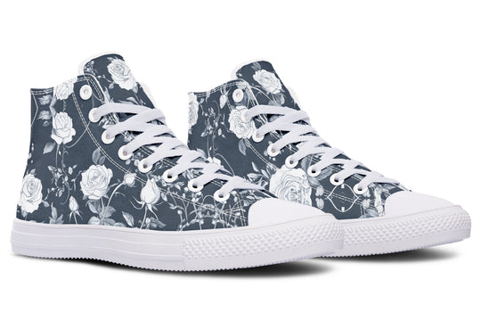 Grey Rose Romance High Tops - Classic Premium Canvas Shoes with Comfortable and Durable Soles