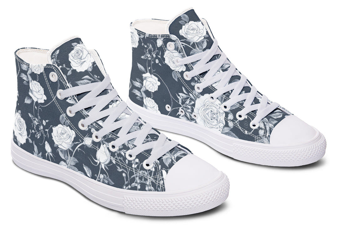 Grey Rose Romance High Tops - Classic Premium Canvas Shoes with Comfortable and Durable Soles